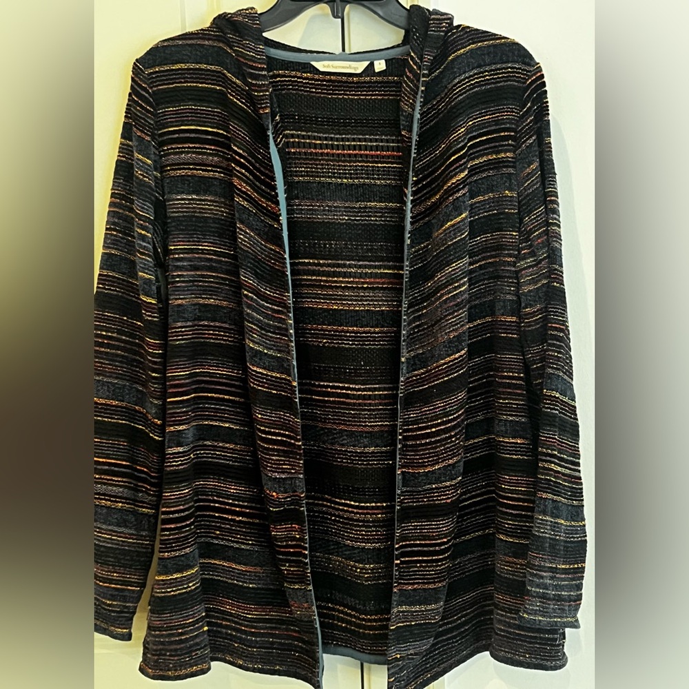 Soft Surroundings Colorful Striped Knit Tunic Style Lightweight Sweater Jacket